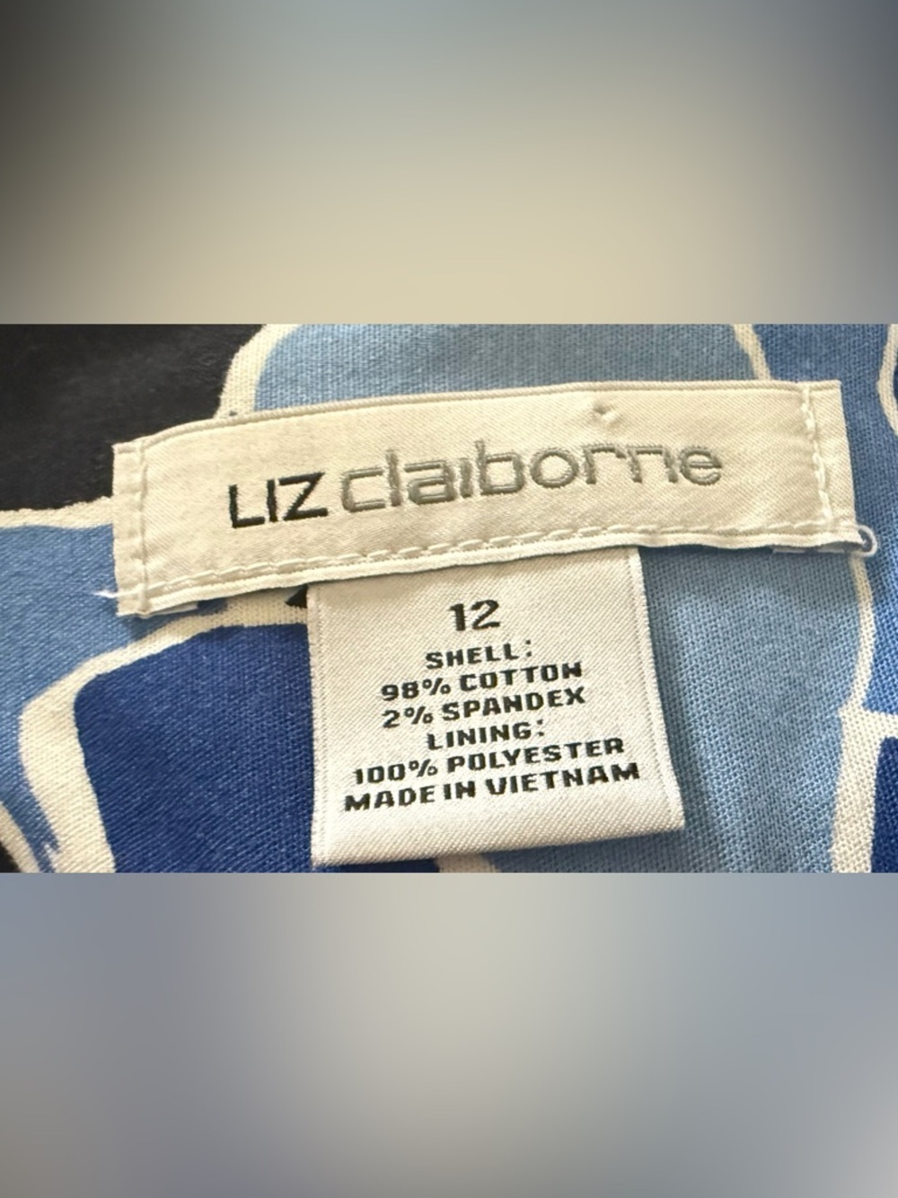 Liz Claiborne Blue Floral Pencil Skirt Size 12 Cotton Stretch Lined - Picture 5 of 7